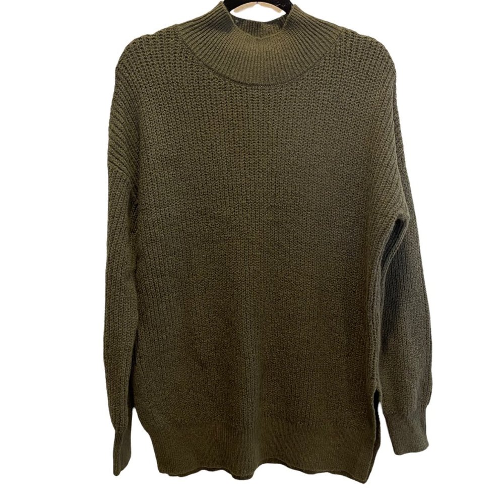 Abound Knit Sweater Medium Green Slits Cowl Neck